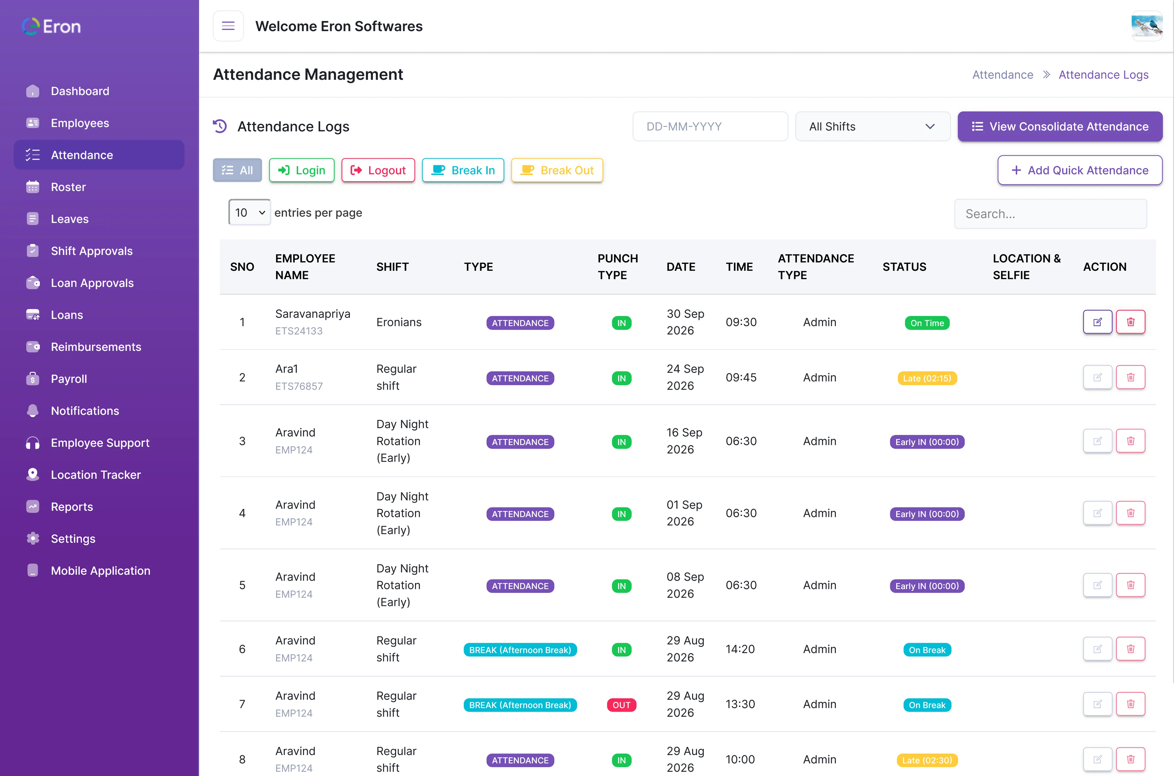 AttinSync Geo Location Attendance Dashboard