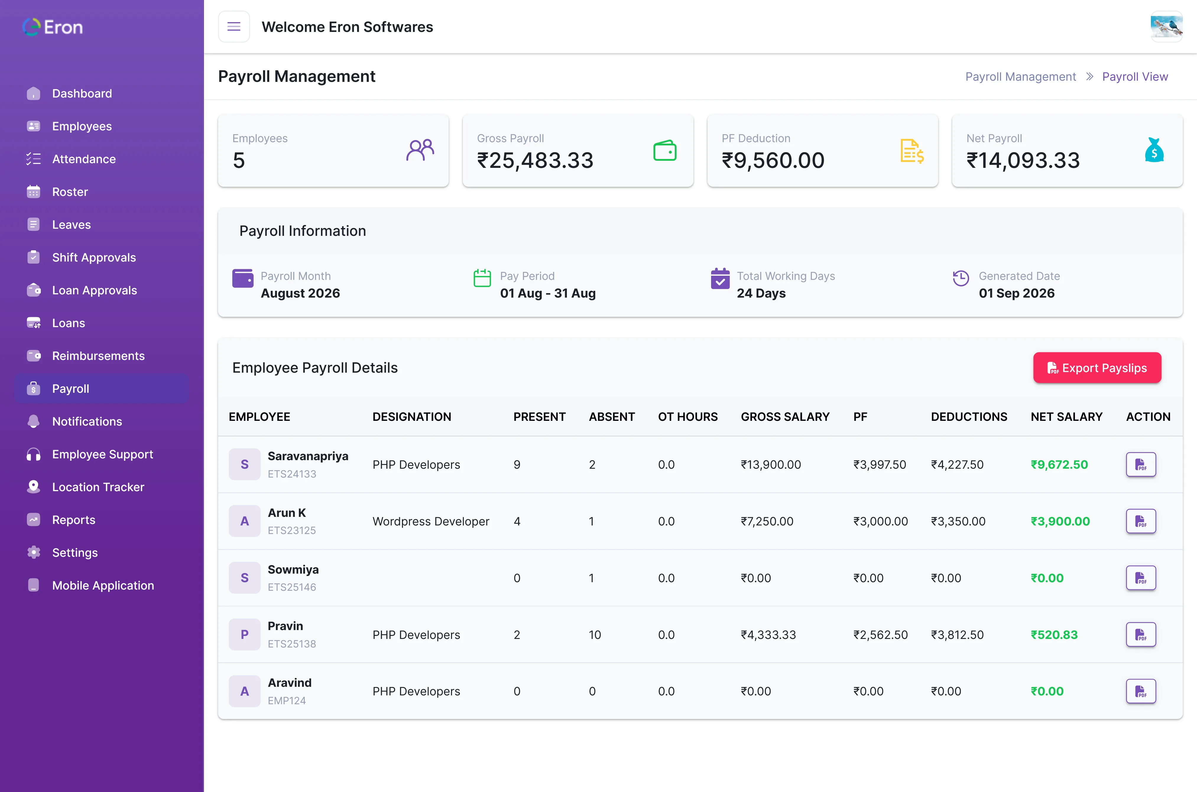 AttinSync Payroll Management Dashboard
